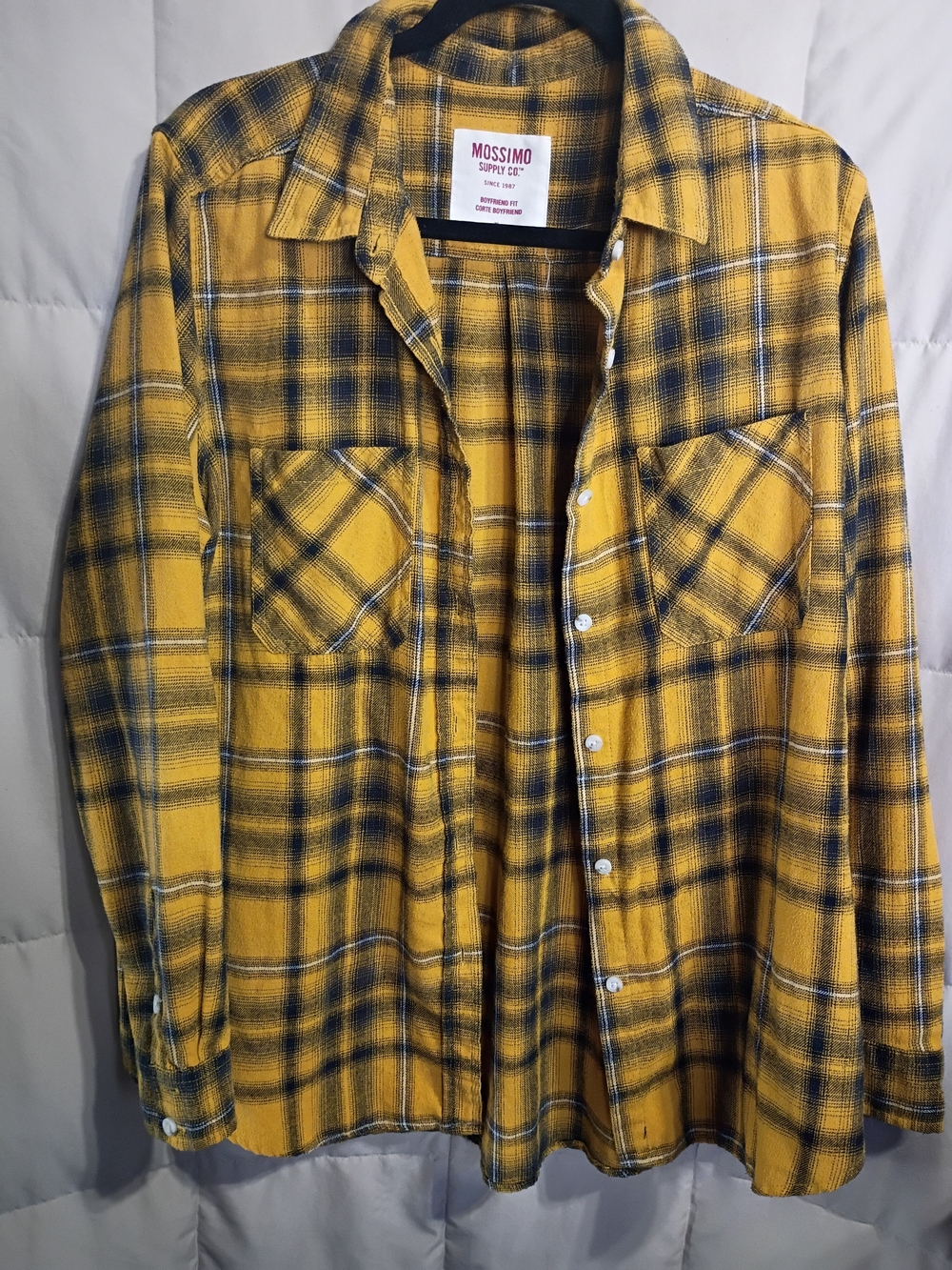Mossimo Supply Co. Yellow and Navy Plaid Button-Down Shirt